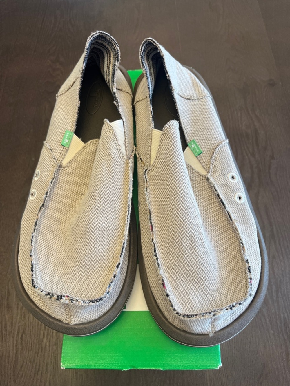 Sanuk Light Beige Canvas Frayed Slip-Ons Mens Size 13